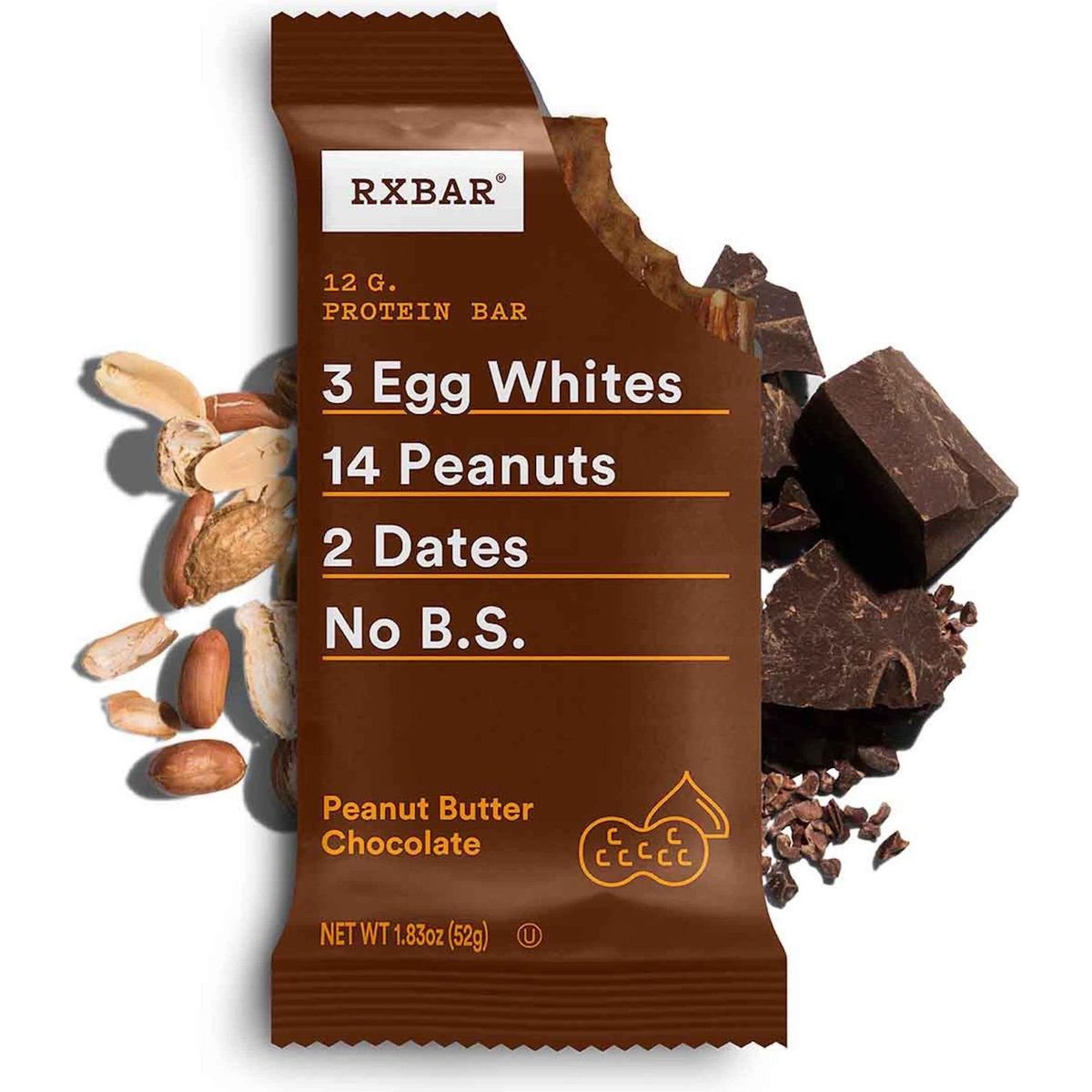 RXBAR Protein Bars, Protein Snack, Snack Bars, Peanut Butter Chocolate, 22Oz Box (12 Bars)