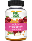 FeelGood Superfoods Acid and Indigestion Gummies, Apple Cider Vinegar Gummy with Ginger and Turmeric Supplement, Apple Flavor Vegan ACV Probiotics to Support Metabolism and Digestion, 60 Count