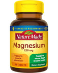 Nature Made Magnesium Oxide 250 mg, Dietary Supplement for Muscle, Heart, Bone and Nerve Health Support, 100 Tablets, 100 Day Supply