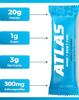 Atlas Protein Bar, 20g Protein, 1g Sugar, Clean Ingredients, Gluten Free (Whey Variety, 12 Count (Pack of 1))