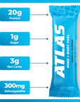 Atlas Protein Bar 20g Protein 1g Sugar Clean Ingredients Gluten Free Vanilla Almond 12 Count Pack of 1