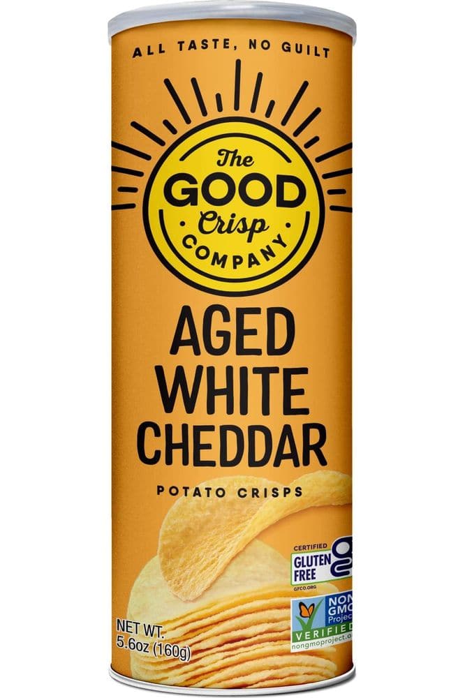 The Good Crisp Company, Aged White Cheddar, Gluten Free Potato Chips (5.6 Ounce Canisters, Pack of 8), Non-GMO, Allergen Friendly, Potato Chip Snack Pack, Gluten Free Snacks