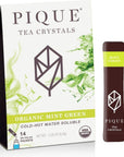 Pique Organic Mint Green Tea Crystals  Support Healthy Digestion Immunity and Energy Caffeinated Green Tea with Spearmint  14 Single Serve Sticks Pack of 1