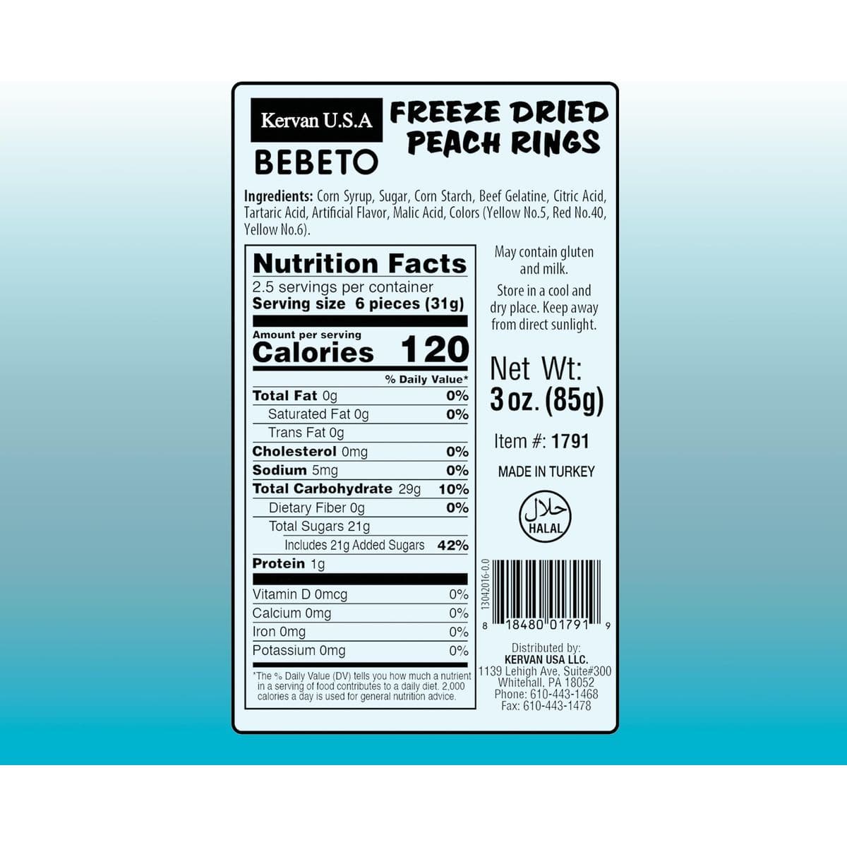 Bebeto 3 oz Premium Freeze Dried Peach Rings  Freeze Dried Candy  Sweet Treat  FatFree  CholesterolFree  Halal  BY KERVAN