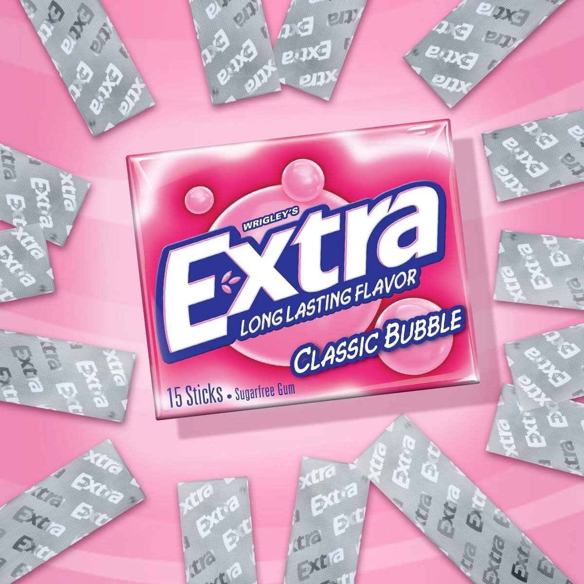 Extra Sugar Free Gum Classic Bubble 15 Stick Slim Packs Pack of 20