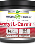 Amazing Formulas Acetyl L-Carnitine 100 Grams (3.5 Oz) Powder Supplement | 100 Servings | Non-GMO | Gluten Free | Made in USA