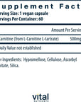 Vital Nutrients - Carnitine - Cardiovascular and Fat Metabolism Support - L-Carnitine Supplement - Heart Health Support - Supports Fatty Acid Transport - 60 Vegetarian Capsules per Bottle - 500 mg