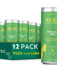 AVEC Yuzu  Lime Premium Flavored Sparkling Water Bubbly Drink Mixer with Real Fruit Juice Vegan Non Alcoholic Drinks Gluten Free Seltzer Water No Added Sugar 845oz Each Pack of 12 Cans