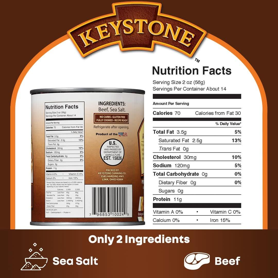 Keystone All Natural Ground Beef 28 Ounce Long Term Emergency Survival Food Canned Meat  Fully Cooked Ready to Eat  Gluten Free Family Pack of 6