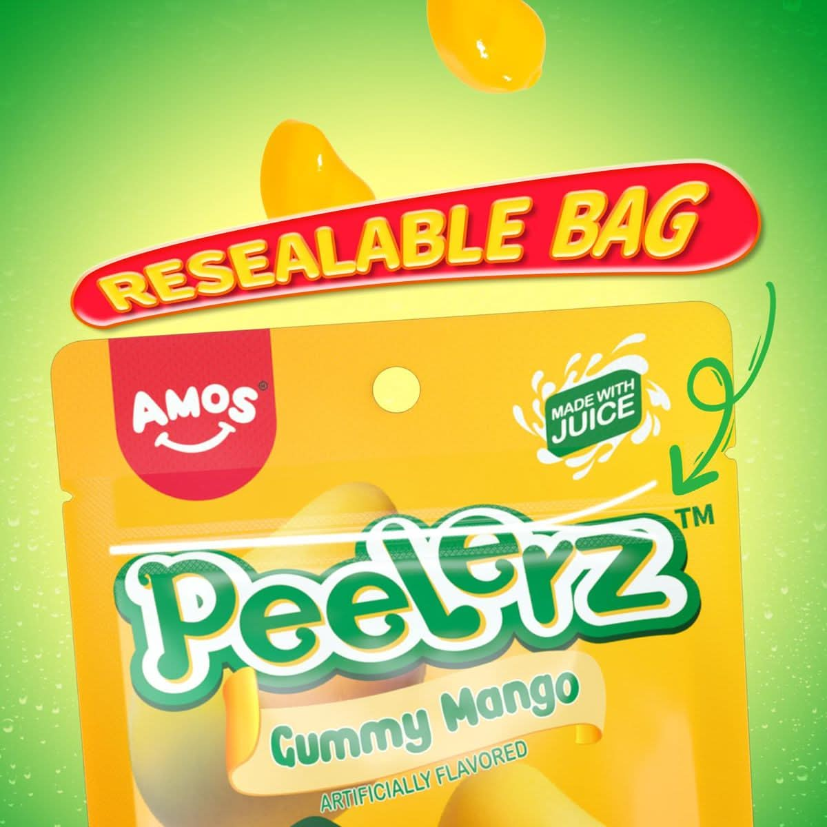 Amos Peelable Mango Candy Peelerz Gummy Mango Peeling CandyResealable 219oz Bag Pack of 3