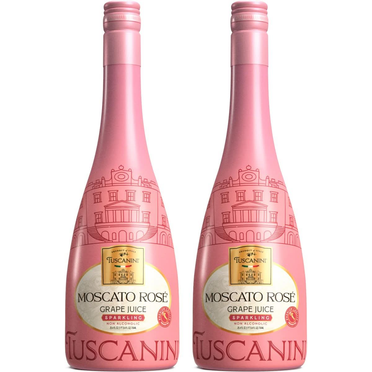 Tuscanini Italian Moscato Rose Sparkling Grape Juice 253oz 2 Pack  Non Alcoholic Sparkling Juice  Valentines Day Gift  Elegant Champagne Bottle  Imported from Italy  Great for Mocktails  Kosher