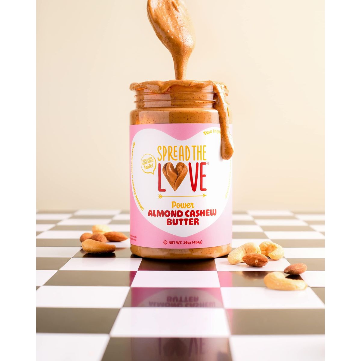 Spread The Love Almond Cashew Power Butter, 16 Ounce (All Natural, Vegan, Gluten-free, No salt, No sugar, No palm-oil, No-GMOs) (1-Pack)