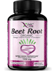 Organic Beet Root Powder 1350mg 200 Veggie caps Superfood Nitric Oxide Strongest Premium Supplement Natural Nitrates w/Black Pepper for Best Benefits - Vegan, Non-GMO, & Gluten-Free Made in USA