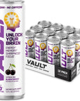 VAULT Caffeine Free Brain Energy Drink  Nootropic for Mental Focus Sharpness Memory and Reaction Time  No Crash or Jitters  Sugar Free  12 Fl Oz Pack of 12  Tart Cherry Flavor