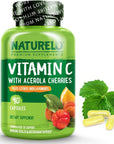 NATURELO Vitamin C with Organic Acerola Cherry Extract and Citrus Bioflavonoids - Vegan Supplement - Immune Support - 500 mg VIT C per Cap - Non-GMO - 90 Capsules