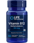 Life Extension Vitamin B12 Methylcobalamin 500mcg - Vitamin B12 Supplement For General Energy and Brain Health - Sugar Free Vegetarian Lozenges Dissolve in Your Mouth - Once Daily - 100 Count