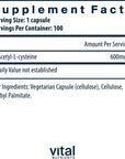 Vital Nutrients NAC | N-Acetyl Cysteine | Vegan Supplement | Supporting Sinus and Respiratory Health | 600mg | Gluten, Dairy, and Soy Free | 100 Vegetarian Capsules