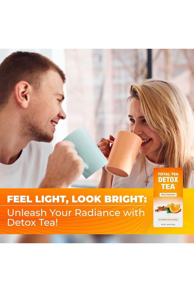 Total Tea SIimming Detox Tea Caffeine Free  25 Day Detox Tea  Herbal Tea with Chamomile Hibiscus Tea  Ginger Root for Colon Cleanse  Natural Citrus  Cinnamon Herbal Tea for Digestive Health