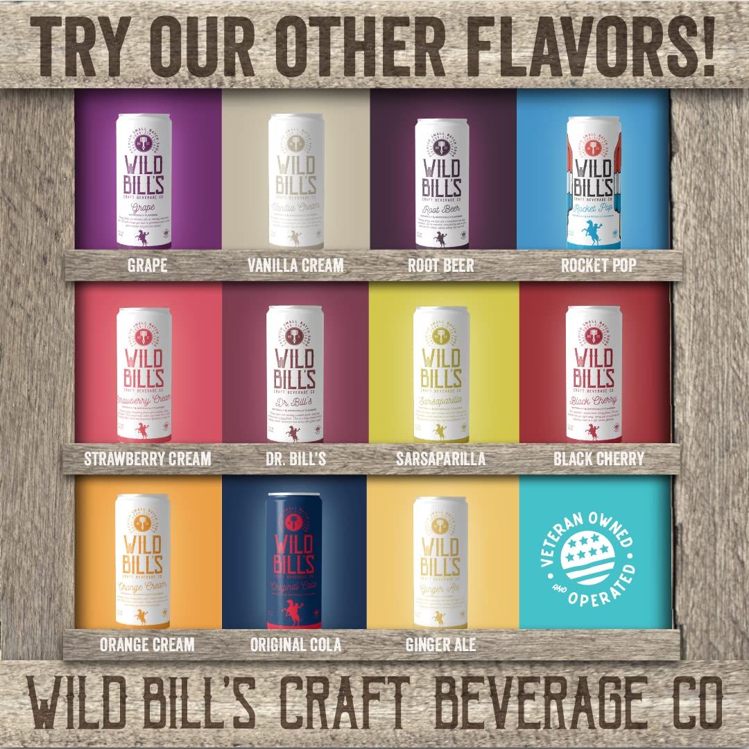 Wild Bills Classic Root Beer Soda Classic Craft Soda Pop Soft Drinks Sodas Made with Pure Cane Sugar Caffeine Free NO High Fructose Corn Syrup Gluten Free Vegan Low Sodium 12 Oz 12 Pack