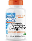 Doctor's Best Sustained Plus Immediate Release L-Arginine, Non-GMO, Vegan, Gluten & Soy Free, 500 mg, Tablet, 120 Count