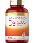 Carlyle Vitamin D3 5000 IU Softgels | 500 Count | Value Size | Non-GMO and Gluten Free Supplement | High Potency Formula | 125mcg