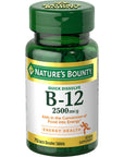 Nature’s Bounty Vitamin B12 2500 mcg, Cellular Energy Support, For Energy Metabolism, Heart & Nervous System Health, 75 Quick Dissolve Tablets