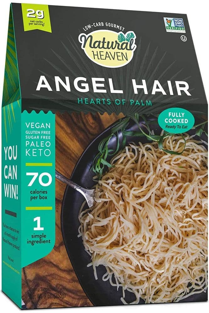 Natural Heaven Hearts of Palm Pasta, Angel Hair Noodles - Low Carb Pasta, Gluten-Free, Paleo, Keto Pasta Noodles, Plant-Based Healthy Food, 9 Oz