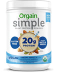 Orgain Organic Simple Vegan Protein Powder Vanilla  20g Plant Based Protein Made with less Ingredients No Artificial Sweeteners GlutenFree NonGMO No Dairy or Lactose Ingredients 125lb