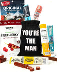 Jerky Gift Bag  Exotic Jerky Variety Pack in Fun Youre the Man Bag  Gifts for Men Who Wants Nothing Assortment of High Protein Beef Jerky Snack Packs  Ideal Gift for Dad from Daughter Son or Wife