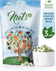 NUTS US  Wasabi Coated Green Peas  Vegan  Premium Quality  Crunchy  Spicy Roasted Flavor  Packed in a Resealable Bag 3 LBS