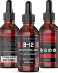 VITBOOST Vegan Liquid B-12 Drops - 60 x 5000 mcg Extra Strength Raspberry Flavored Vitamin B12 Liquid Methylcobalamin sublingual Supplement | Designed to Maximize Absorption & Energy | Gluten Free