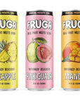 FRUGA Sparkling Prebiotic Super Soda Gut Health Low Calorie Low Sugar Healthy Soda Pop Plant Fiber Real Fruit Vitamin C B6 B9 Vitamins Juice Tropical Mix 12oz 12 Pack