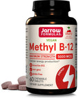 Jarrow Formulas Maximum Strength Methyl B-12 5000 mcg, Dietary Supplement for Cellular Energy Production and Brain Health Support, 60 Cherry-Flavored Chewable Tablets, 60 Day Supply