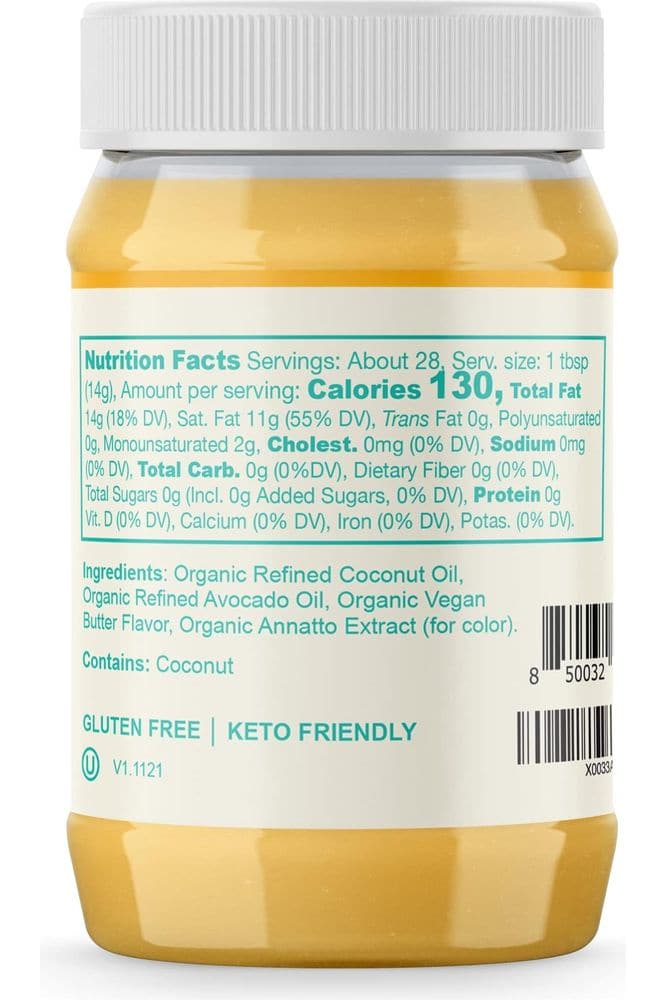 Livlo Organic Vegan Ghee - Plant Based Butter - No Refrigeration Necessary - Dairy Free, Soy Free, Gluten Free Substitute to Ghee and Butter - 14 oz.