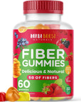 Prebiotic Fiber Gummies for Adults & Kids, Vegan Gummy Soluble Fiber with Inulin, Chicory Root Stimulating Enzymes for Digestion, Bloating Relief & Gut Health, Multicolor Natural Flavor Vitamins