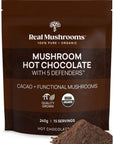 Real Mushrooms Organic Hot Chocolate Mix with 5 Defenders Turkey Tail Chaga Maitake Shiitake  Reishi Mushroom  Organic Cacao Powder  Vegan Mushroom Supplement GlutenFree 15 Servings