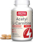 Jarrow Formulas Acetyl L-Carnitine 500 mg - Antioxidant Protection for the Brain - Supports Energy Production & Metabolism - Heart & Cardiovascular Health - 120 Veggie Capsules (PACKAGING MAY VARY)