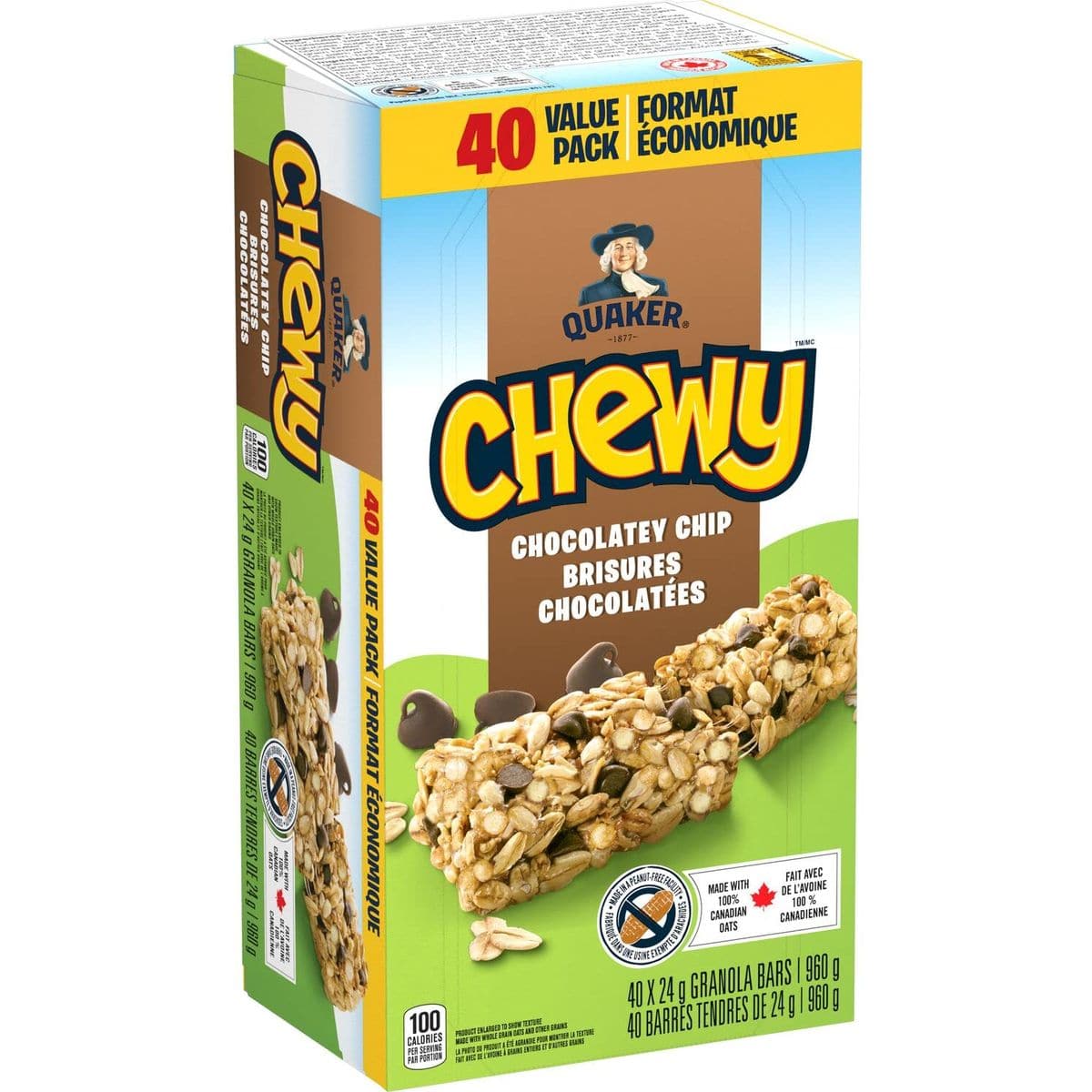 QUAKER CHEWY Chocolate Chip Granola Bars 960g339 oz 40 Count Imported from Canada