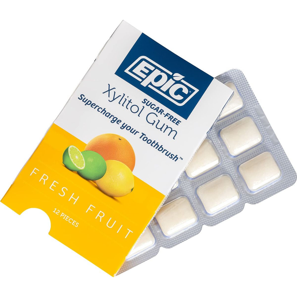 Epic Xylitol Chewing Gum  Sugar Free  Aspartame Free Chewing Gum Sweetened wXylitol for Dry Mouth  Gum Health Fresh Fruit 12Piece Pack 12 Packs