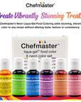 Chefmaster - Neon Liqua-Gel Food Coloring - Fade Resistant Food Coloring - 6 Pack of 20ml Bottles - Stunning, Vivid Colors with Lightweight and Easy-To-Blend Formula - Made in the USA