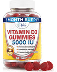 Vitamin D Gummies for Adults Kids 5000 IU - Chewable D3 Gummies Supplement for Women Men 2 Month Supply VIT D Gummy Tasty Chewables