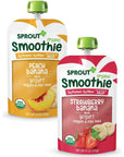 Sprout Organic Baby Food, Stage 4 Toddler Smoothie Pouches, Strawberry Banana & Peach Banana with Yogurt Variety Pack, 4 Oz Purees (Pack of 12)