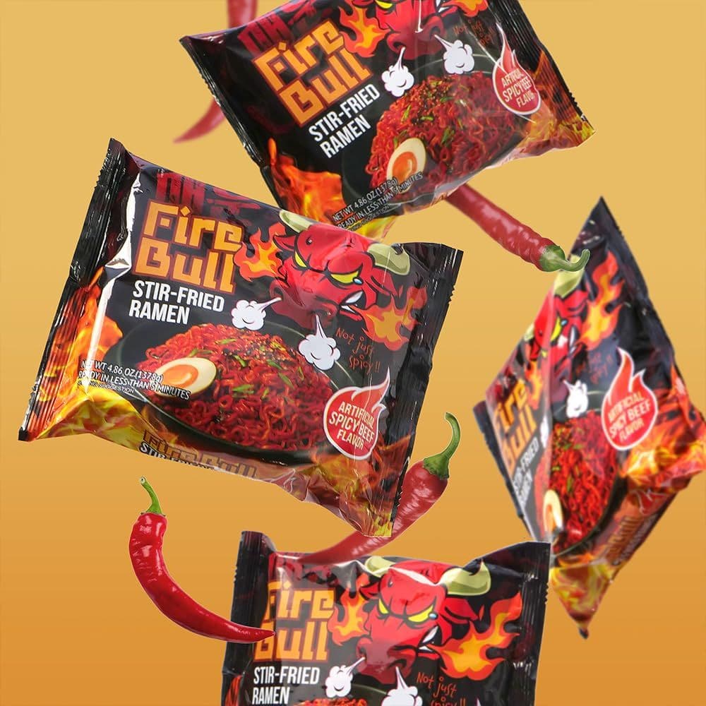 Fire Bull Ramen Intense Spicy StirFried Ramen  Authentic Korean Heat Meets Flavorful Delight  Thick Chewy Noodles  Quick  Easy Meal 4 Pouches