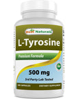 Best Naturals L-Tyrosine 500 Mg 180 Capsules - Supports Mental Alertness, Energy, Focus, Healthy Glandular Function and Balance