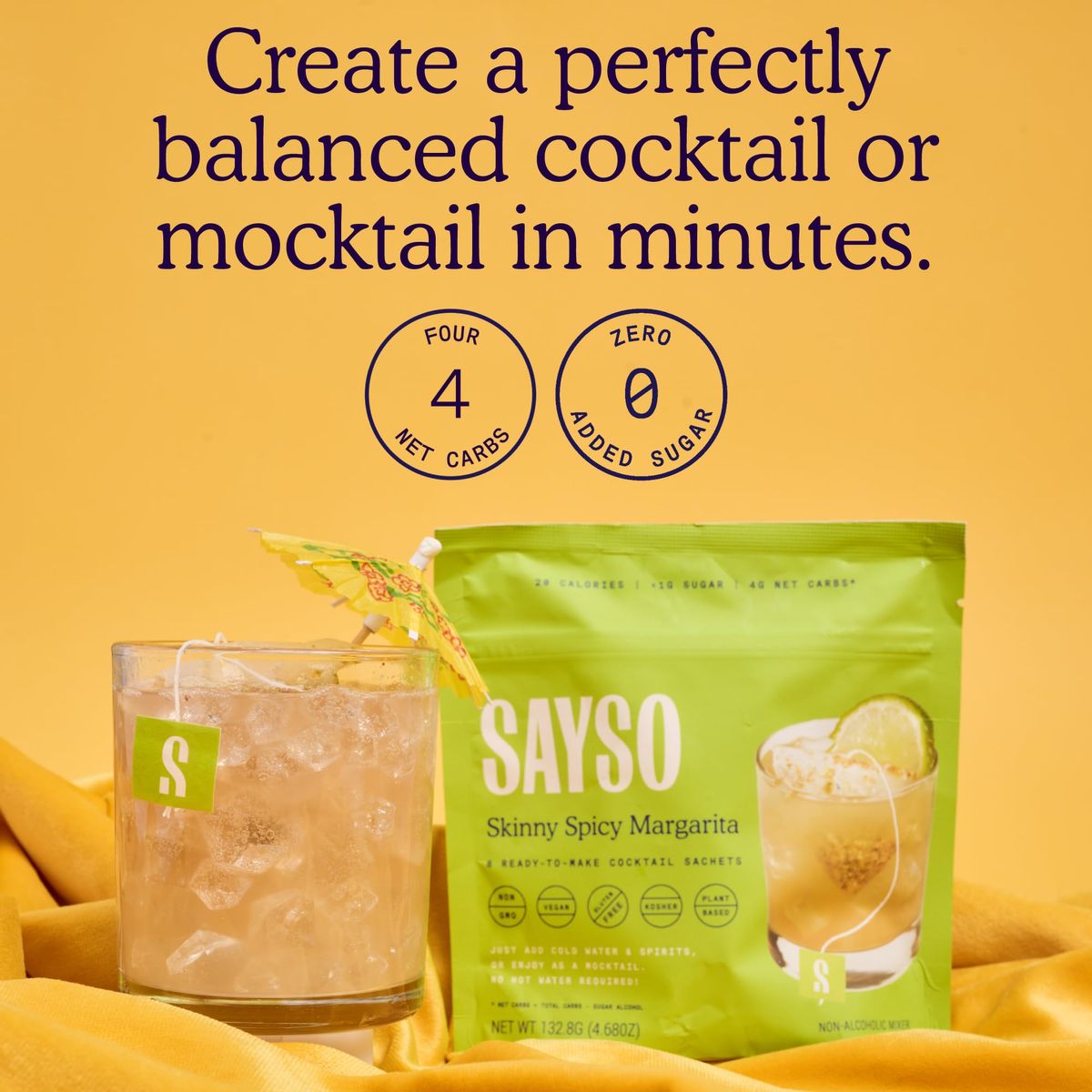 SAYSO Cocktail Tea Bags  Instant Cocktail Mixers or Mocktail Mixers  Drink a Skinny Spicy Margarita Mix in Seconds  No Hot Water Needed  All Natural Ingredients  Low Calorie Low Sugar