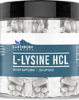 Earthborn Elements L-Lysine HCL 200 Capsules, Pure & Undiluted, No Additives