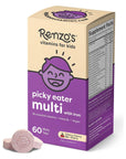 Renzo's Picky Eater Kids Multivitamin with Iron, Dissolvable Multivitamin for Kids, Sugar Free Cherry Flavored (60 Melty Tabs)