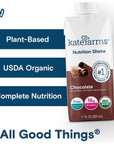 KATE FARMS Organic Nutrition Shake Chocolate 16g Protein 27 Vitamins and Minerals Protein Meal Replacement Drink Plant Based 11 oz 12 Pack