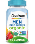 Centrum Men's Organic Multigummies, Men's Multivitamin Gummies, Organic Multivitamin for Men with Essential Nutrients for Immune Support, Energy, and Muscle Function - 90 Count