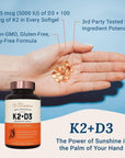 Live Conscious Vitamin K2 MK7 with D3 Supplement by LiveWell | Bone & Heart Health Support - Patented Vitamin K & Vitamin D3 5000 IU - 60 Softgels